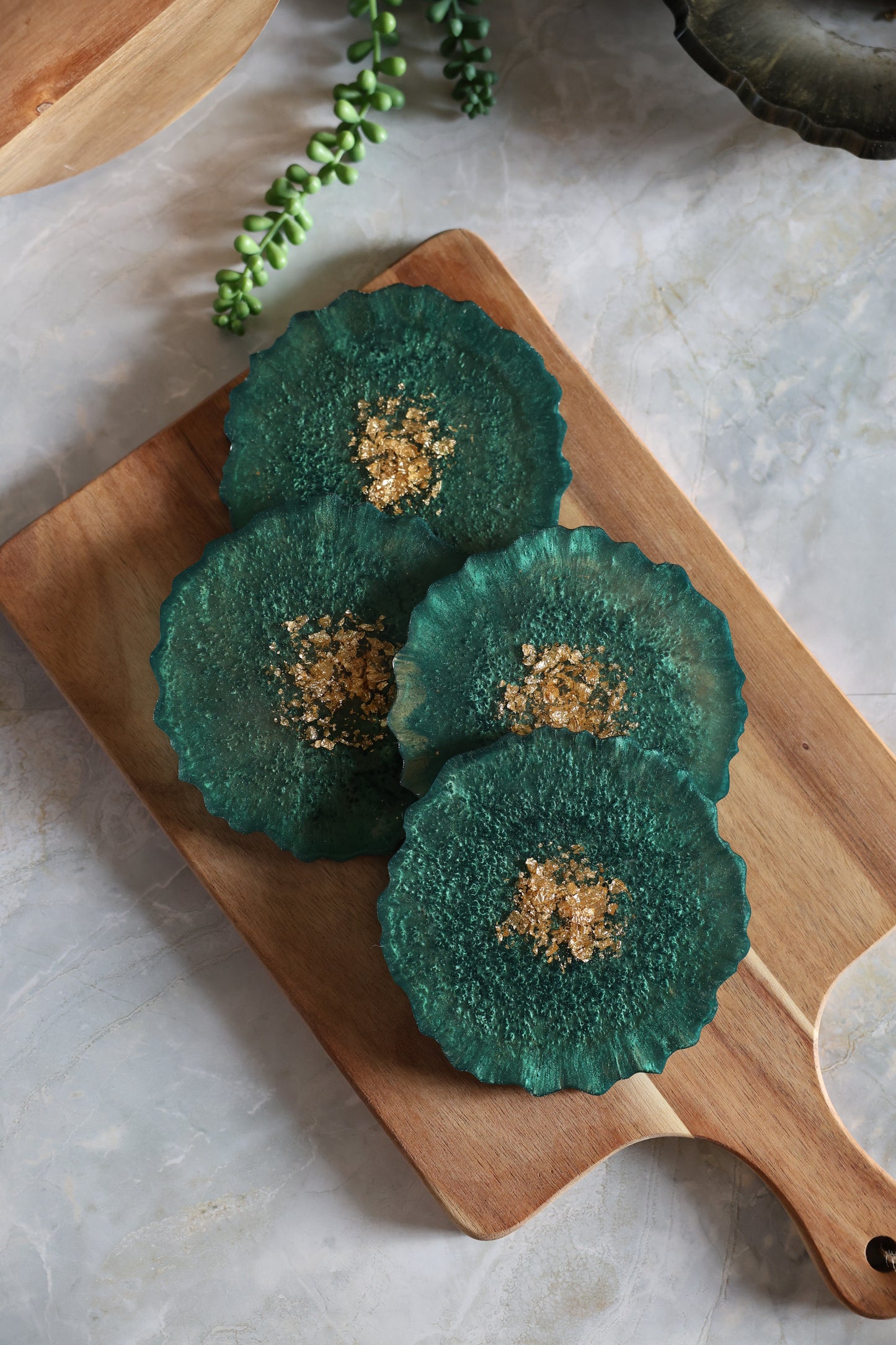 Forest Green Resin Coasters - Set of 4