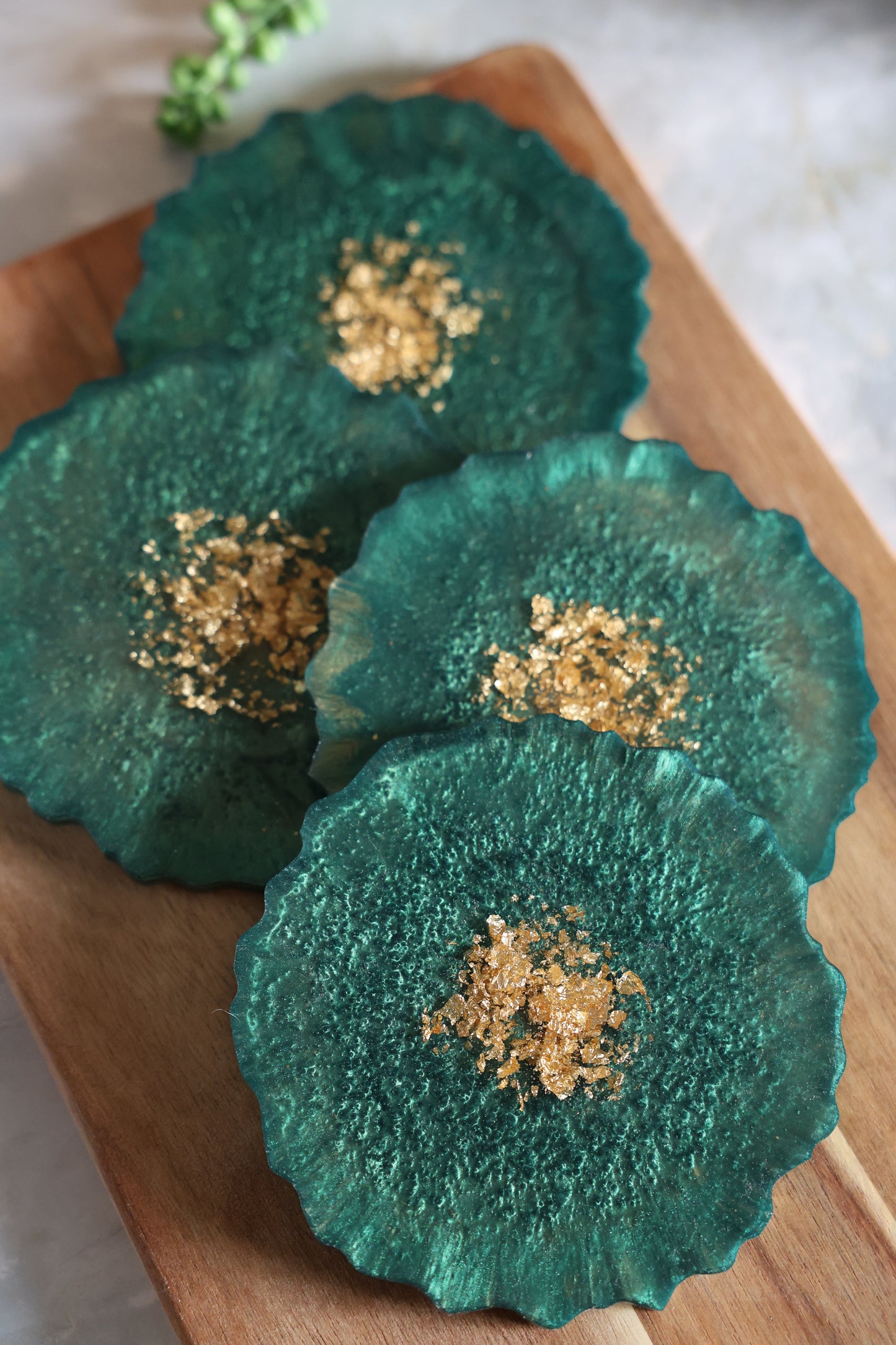 Forest Green Resin Coasters - Set of 4