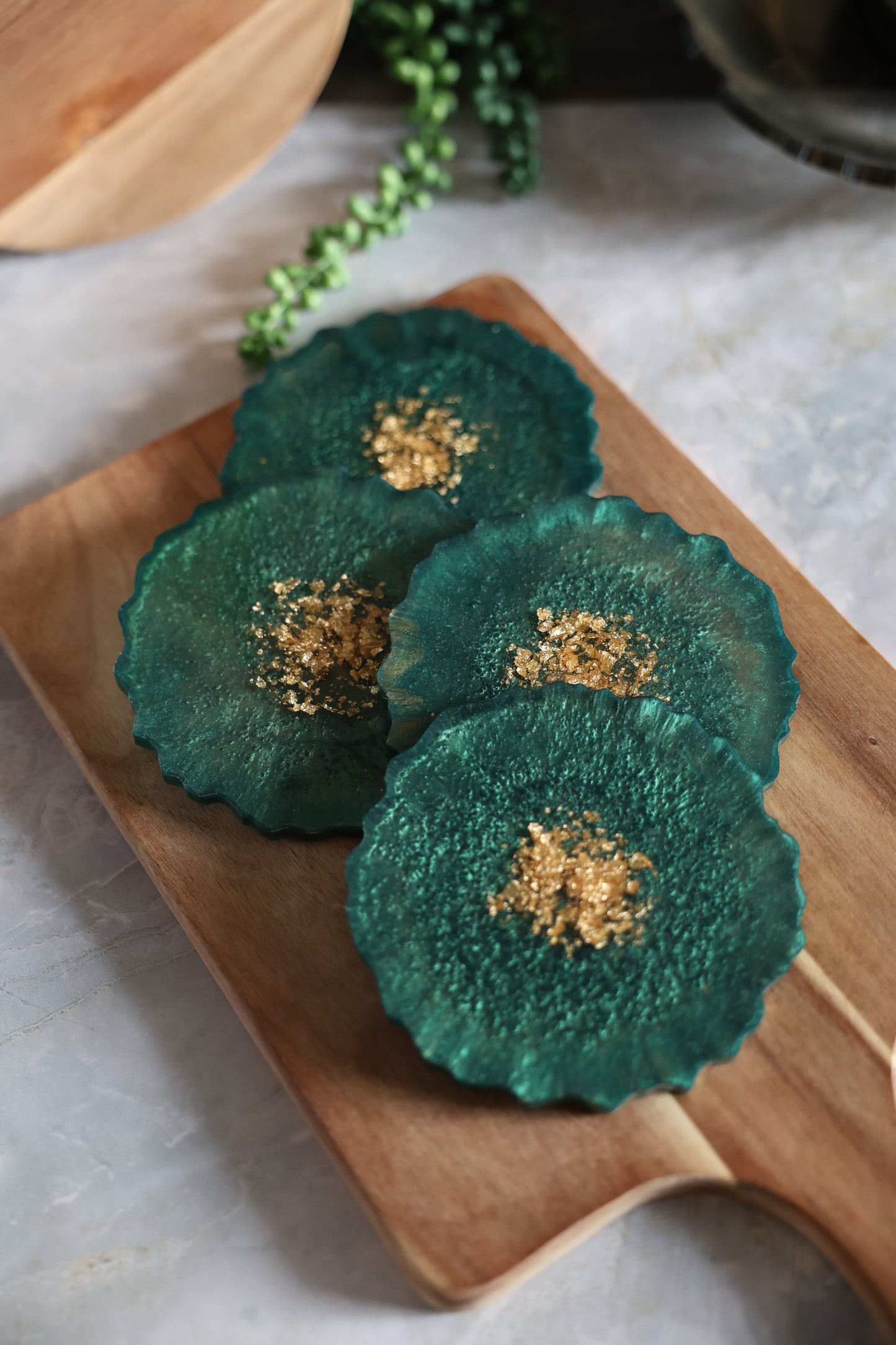 Forest Green Resin Coasters - Set of 4