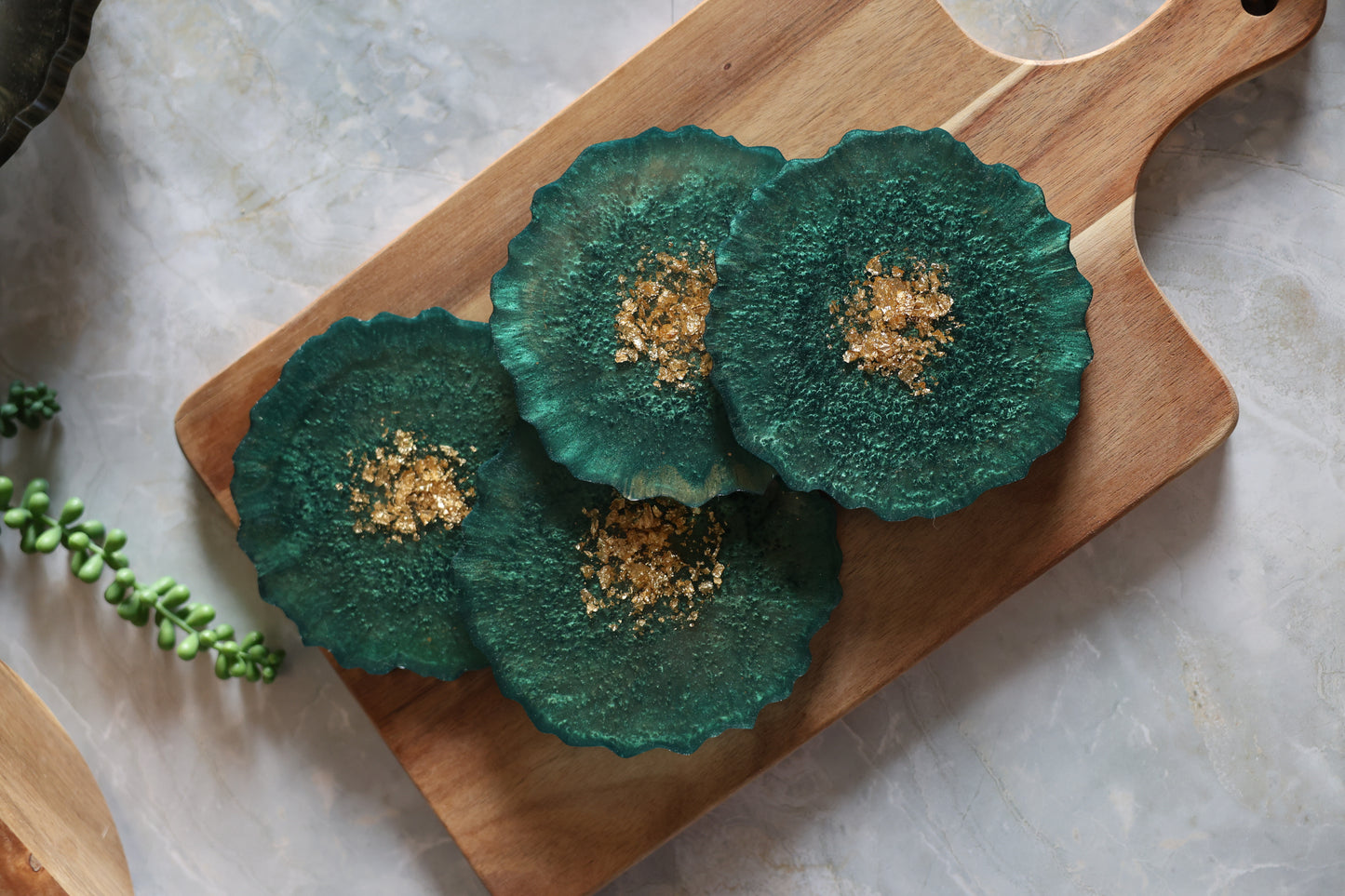 Forest Green Resin Coasters - Set of 4
