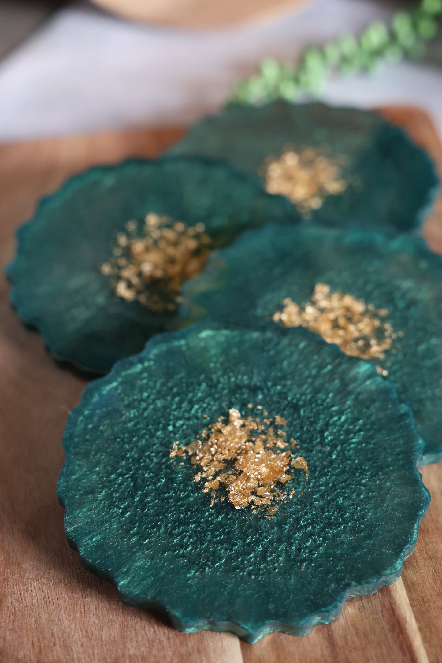 Forest Green Resin Coasters - Set of 4