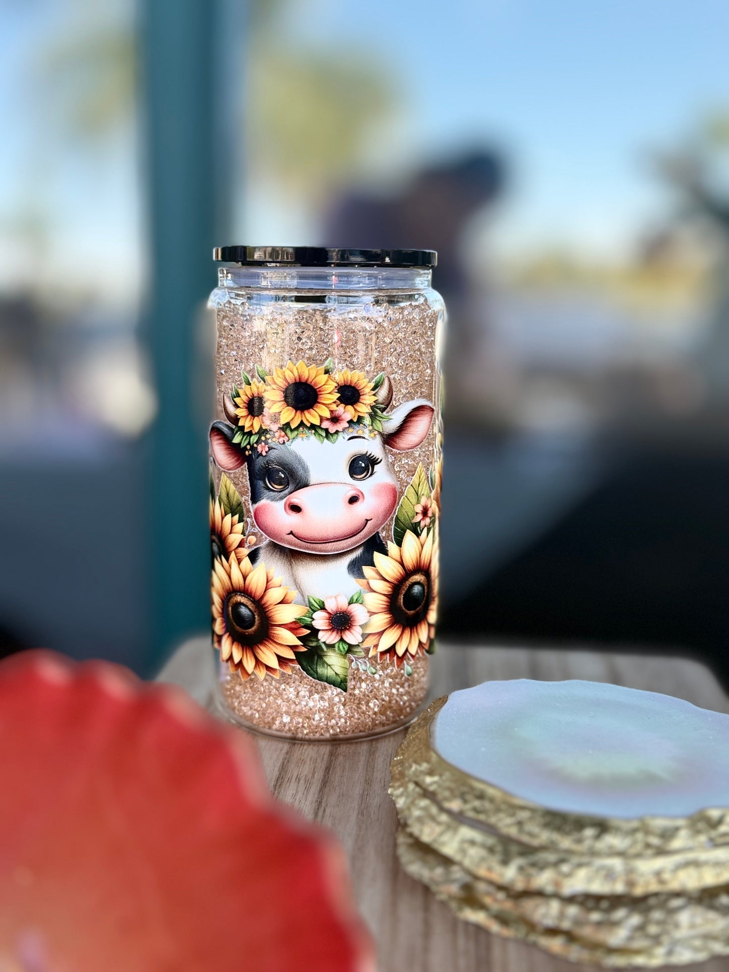 Sunflower Cow Glass Cup