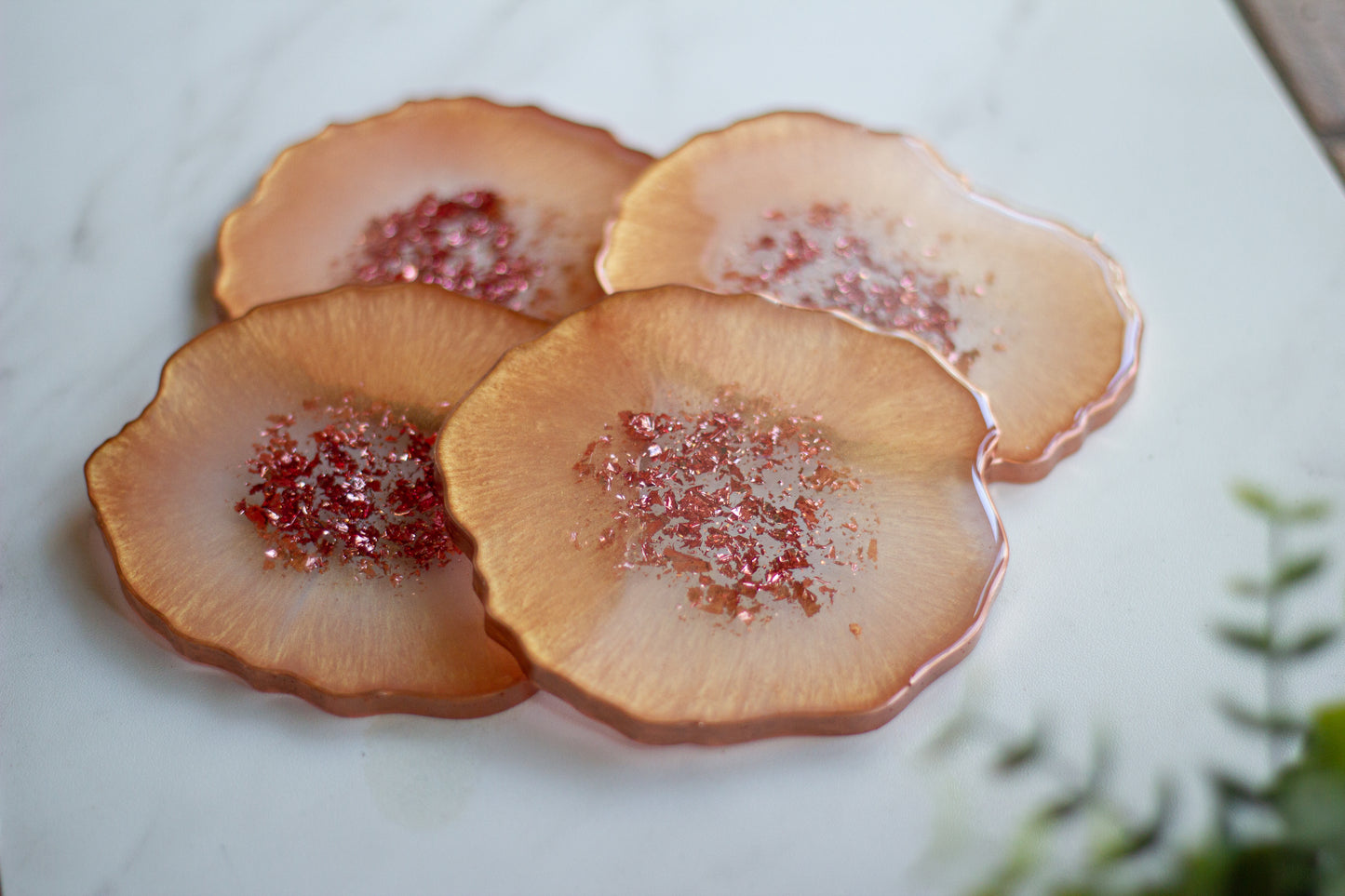 Peach Gold Resin Coasters