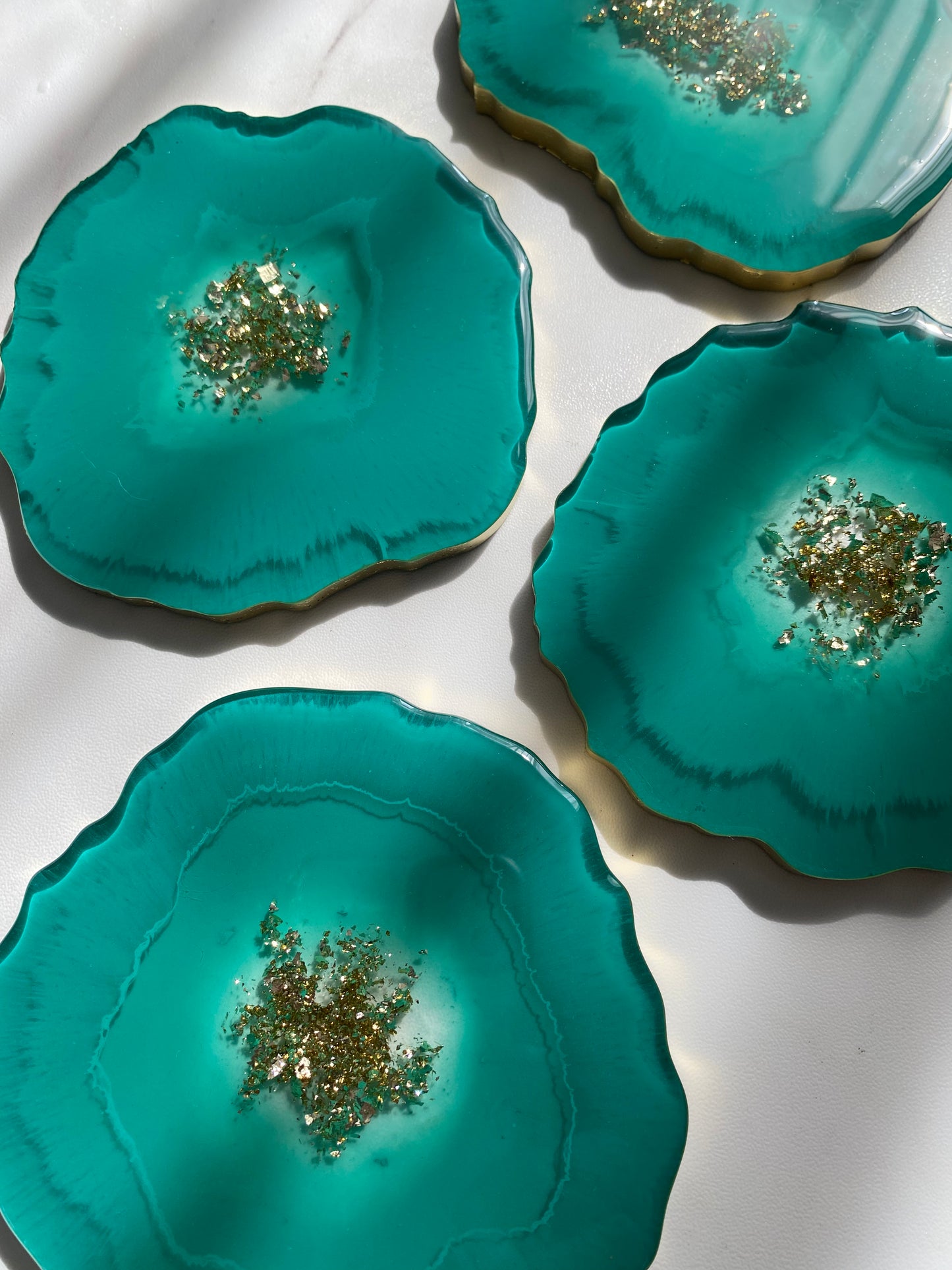 Turquoise-Green Resin Coasters - Set of 4