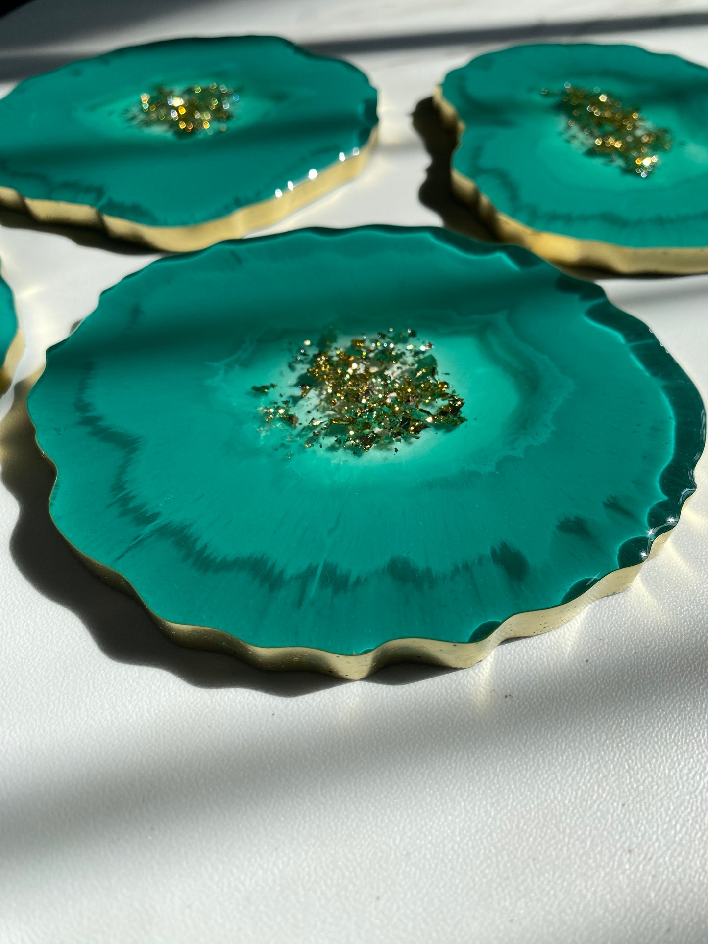 Turquoise-Green Resin Coasters - Set of 4