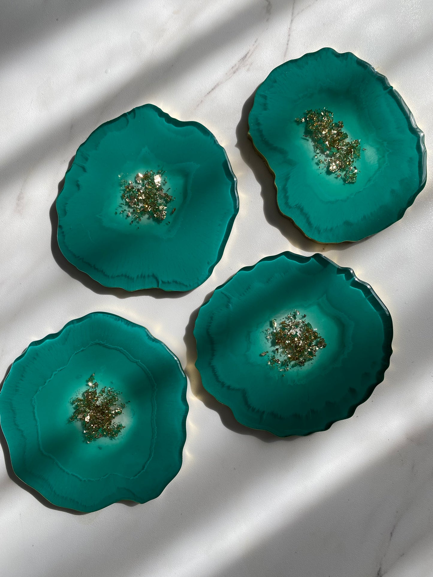 Turquoise-Green Resin Coasters - Set of 4