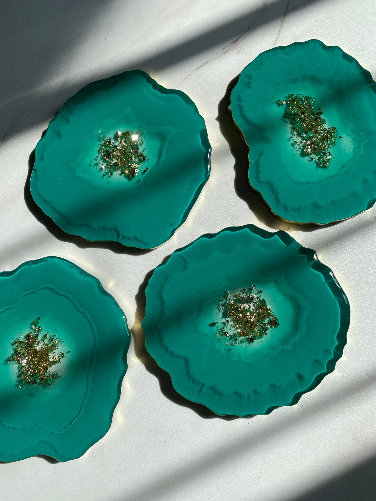 Turquoise-Green Resin Coasters - Set of 4