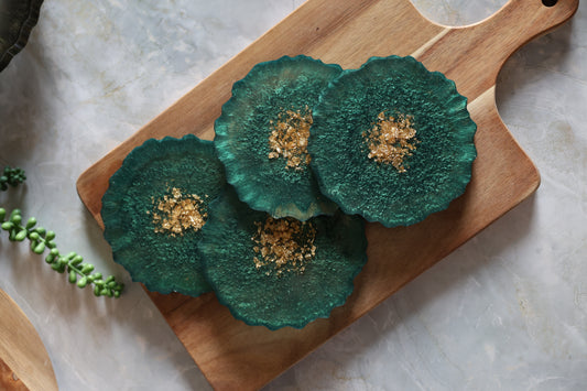 Forest Green Resin Coasters - Set of 4
