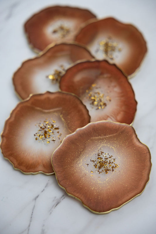 Wine Red with 24K Gold Resin Coasters - Set of 6