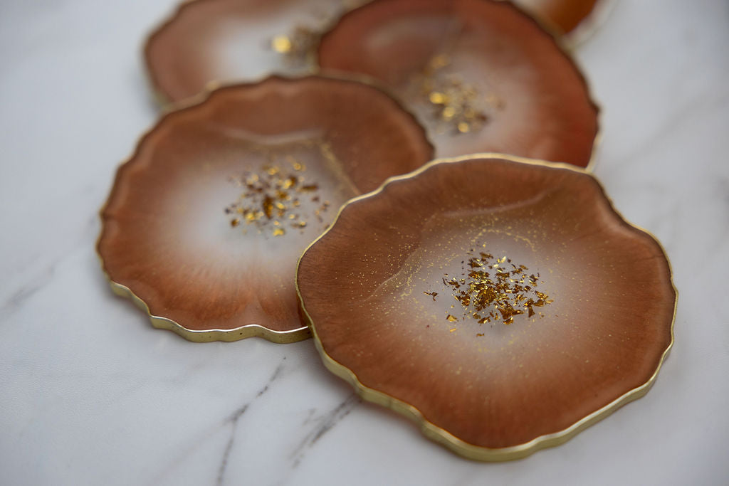 Wine Red with 24K Gold Resin Coasters - Set of 6