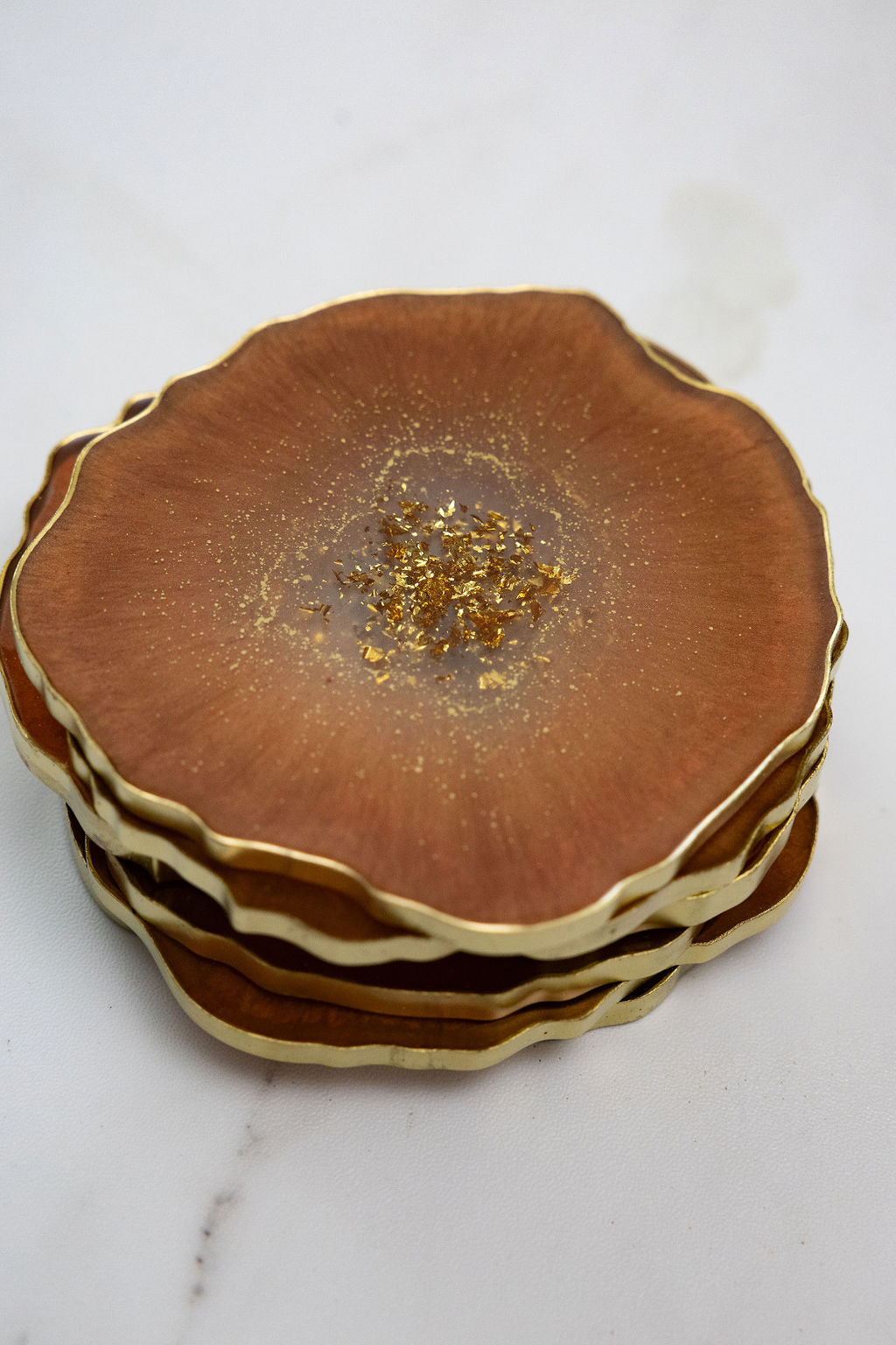 Wine Red with 24K Gold Resin Coasters - Set of 6