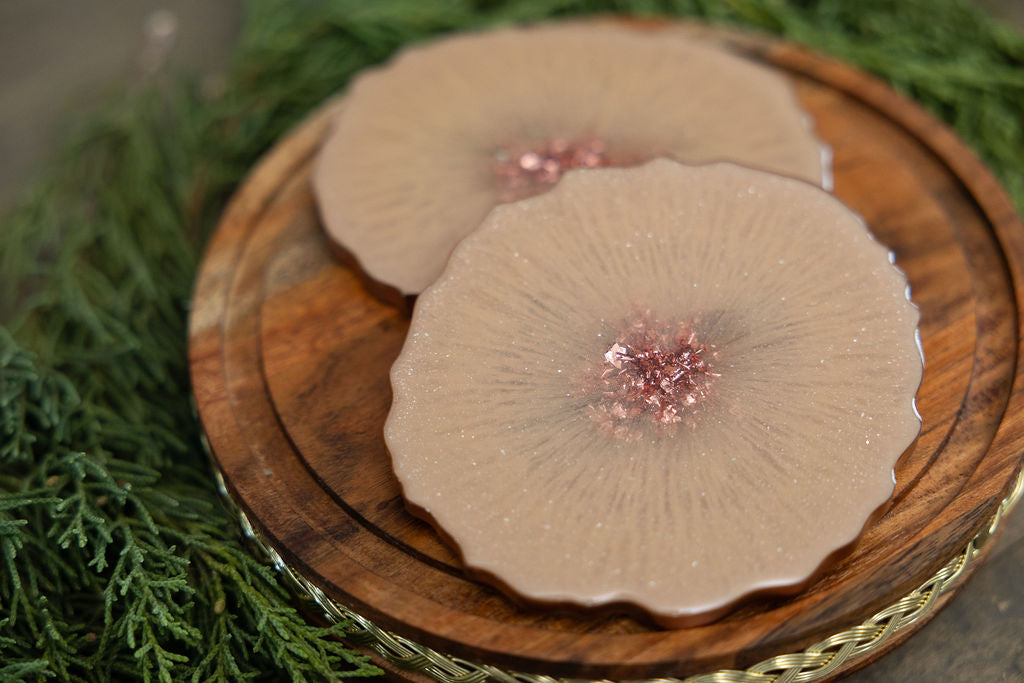 Rose Gold Snow Resin Coasters - Set of 2