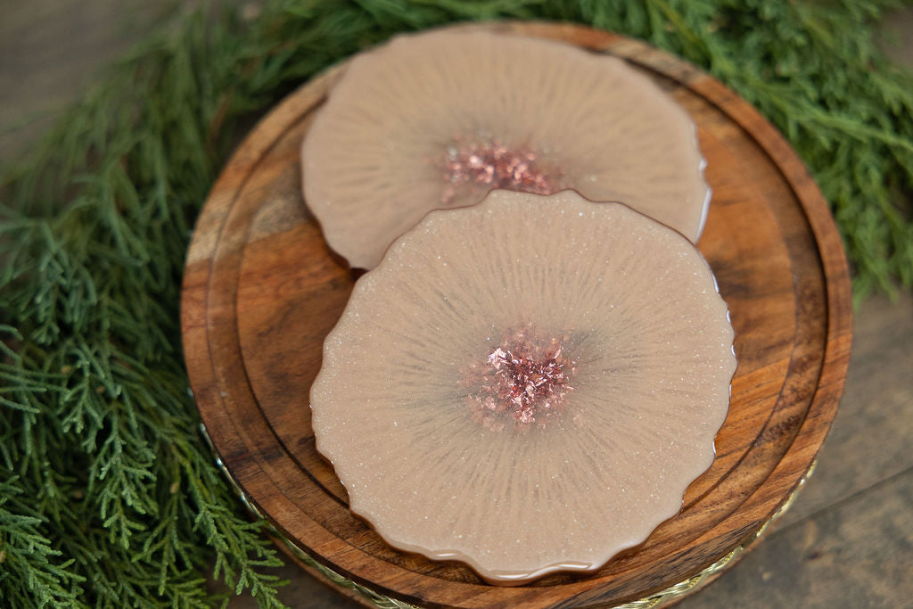 Rose Gold Snow Resin Coasters - Set of 2