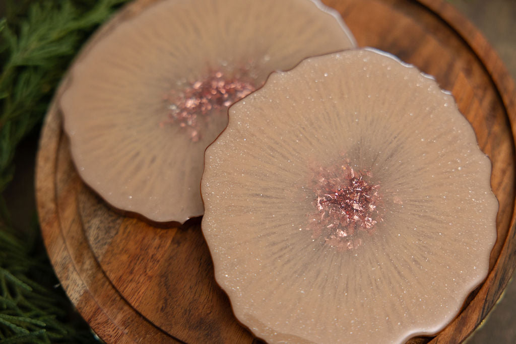 Rose Gold Snow Resin Coasters - Set of 2