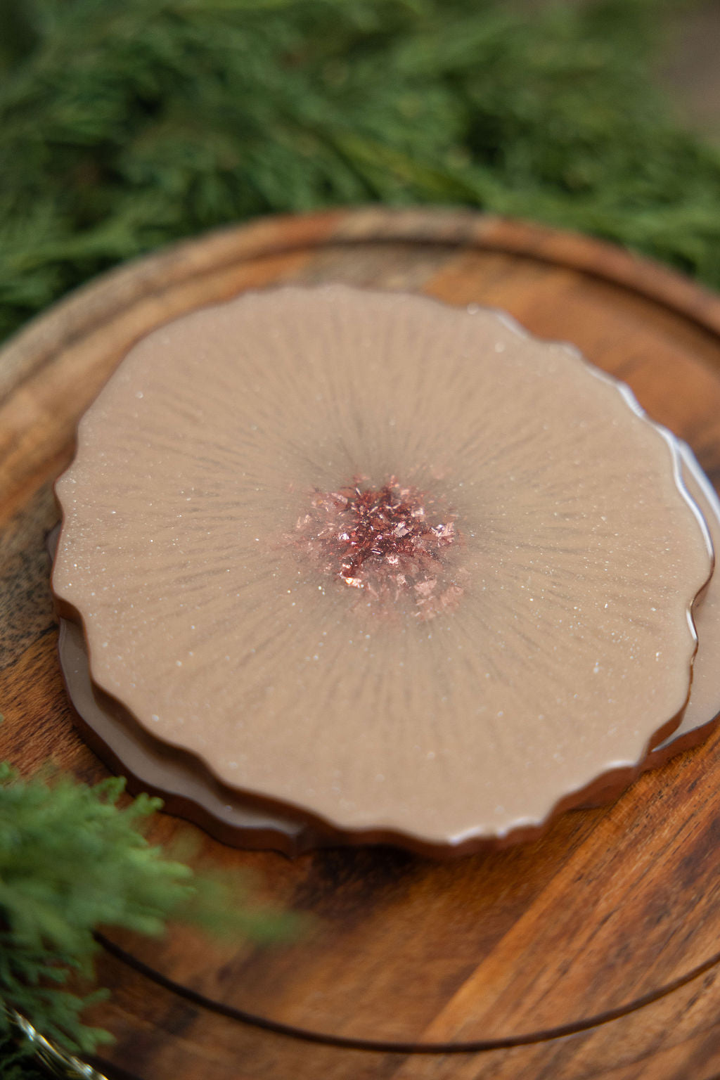 Rose Gold Snow Resin Coasters - Set of 2