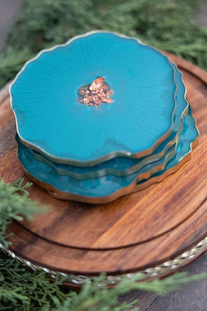 Turquoise Resin Coasters - Set of 4