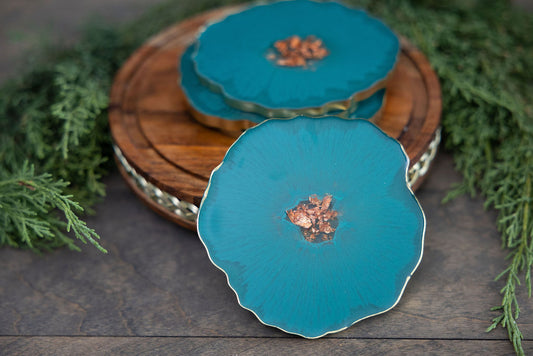 Turquoise Resin Coasters - Set of 4