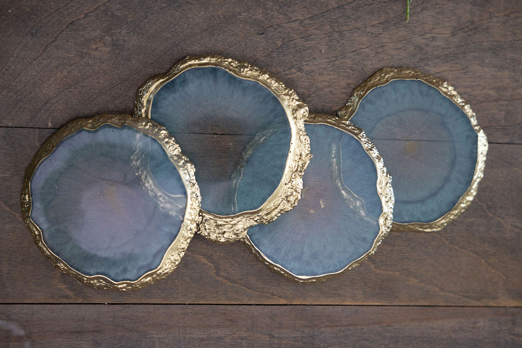 Aqua Blue Resin Coasters - Set of 4