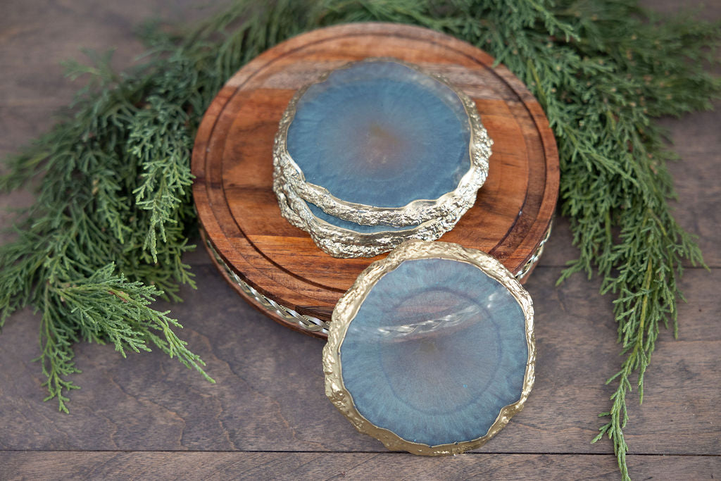 Aqua Blue Resin Coasters - Set of 4