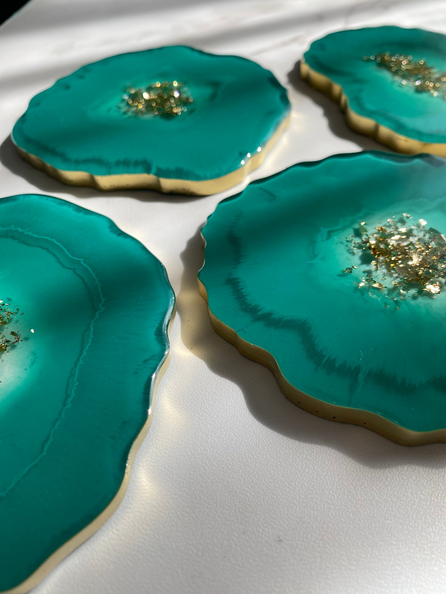 Turquoise-Green Resin Coasters - Set of 4