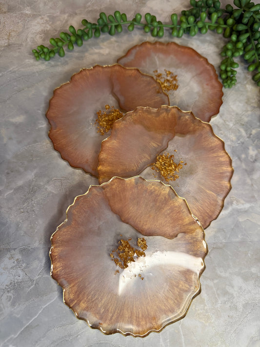 Large Elegant Peach Gold Coasters