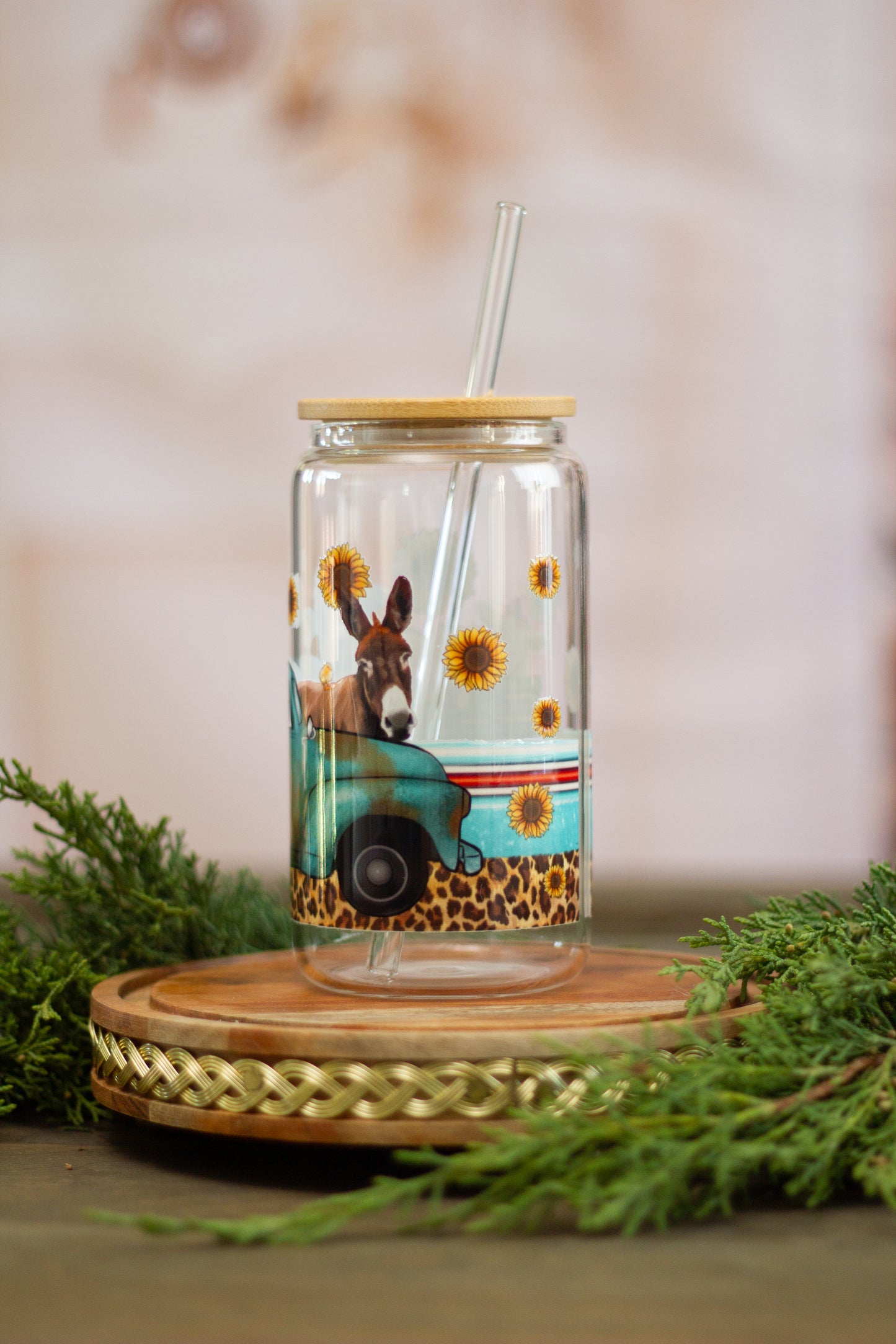 Farm Style Truck and Animals - Glass Cup 16oz