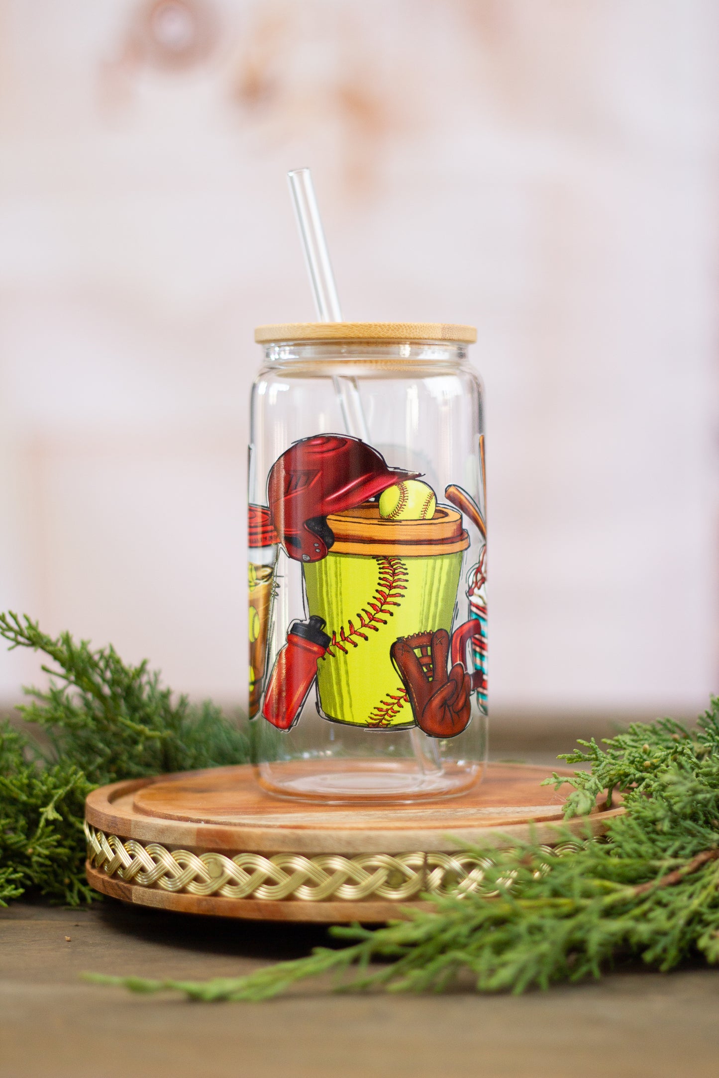 Sports Baseball, Lime Green - Glass Cup 16oz