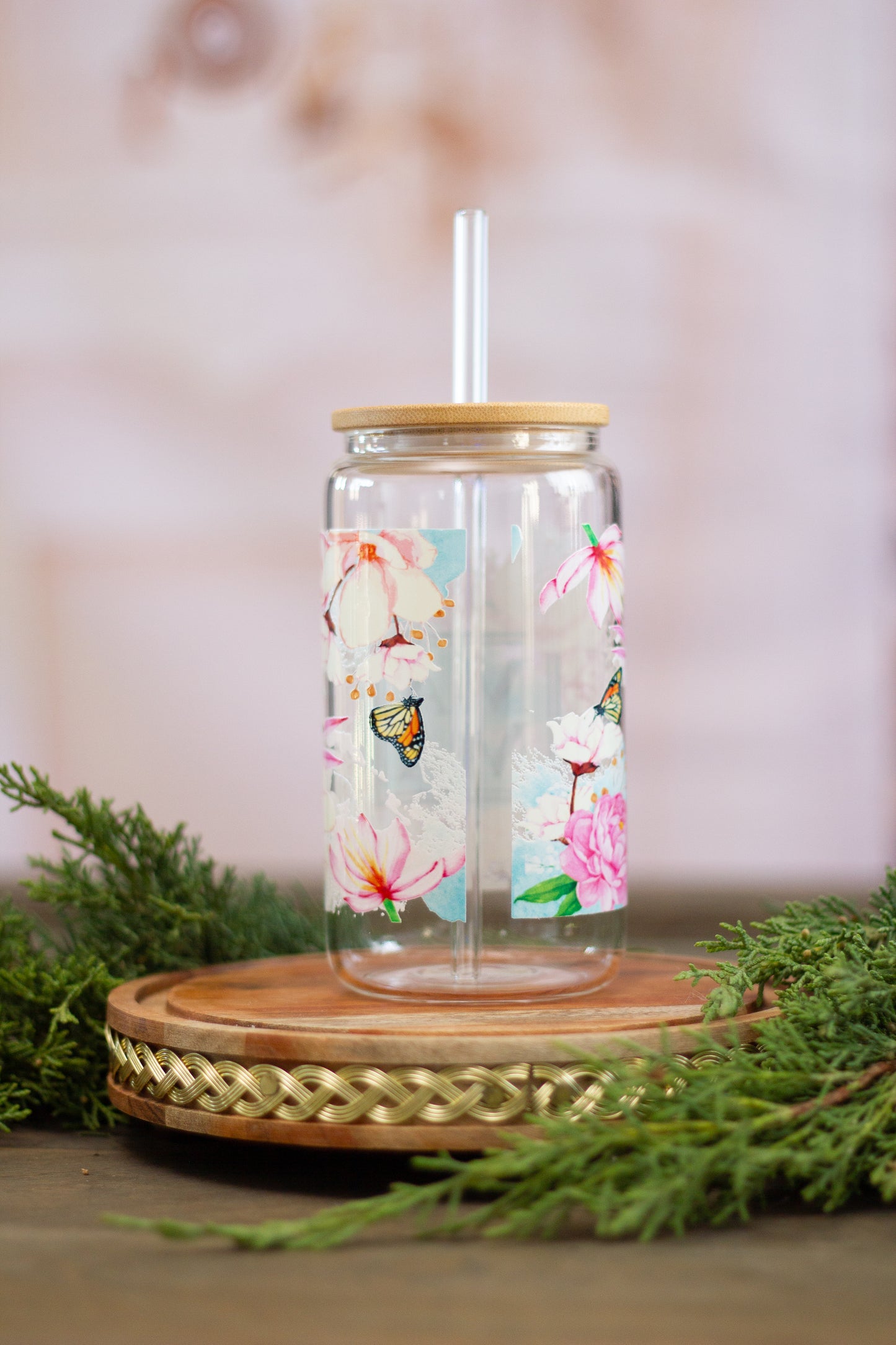 MAMA Flowers and Butterflies - Glass Cup 16oz