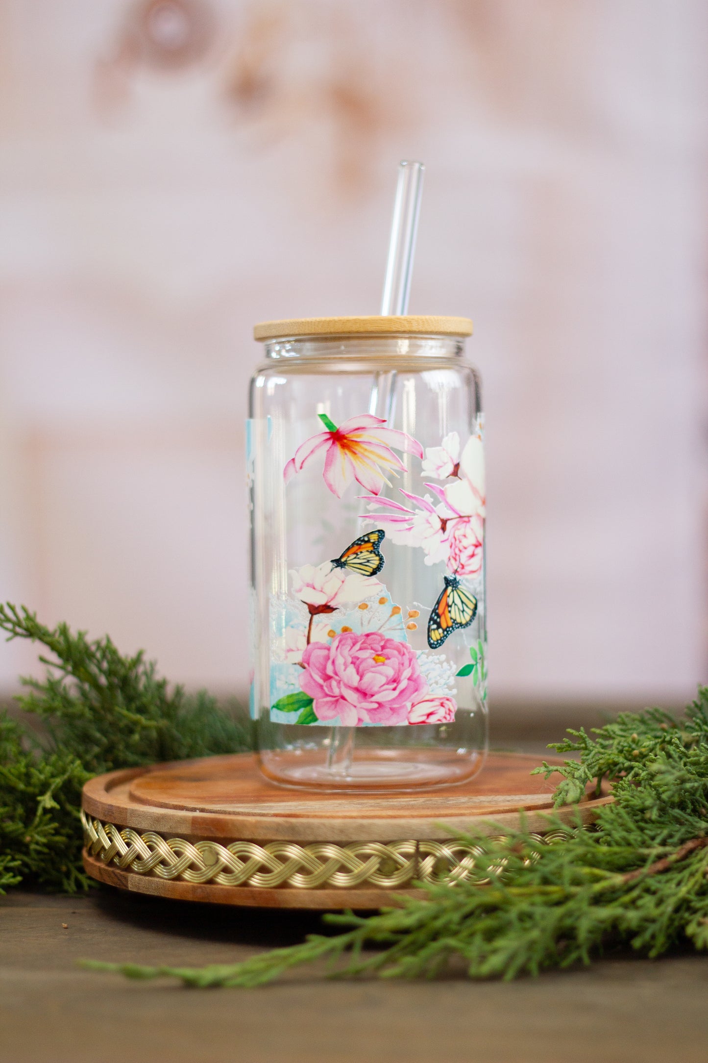 MAMA Flowers and Butterflies - Glass Cup 16oz