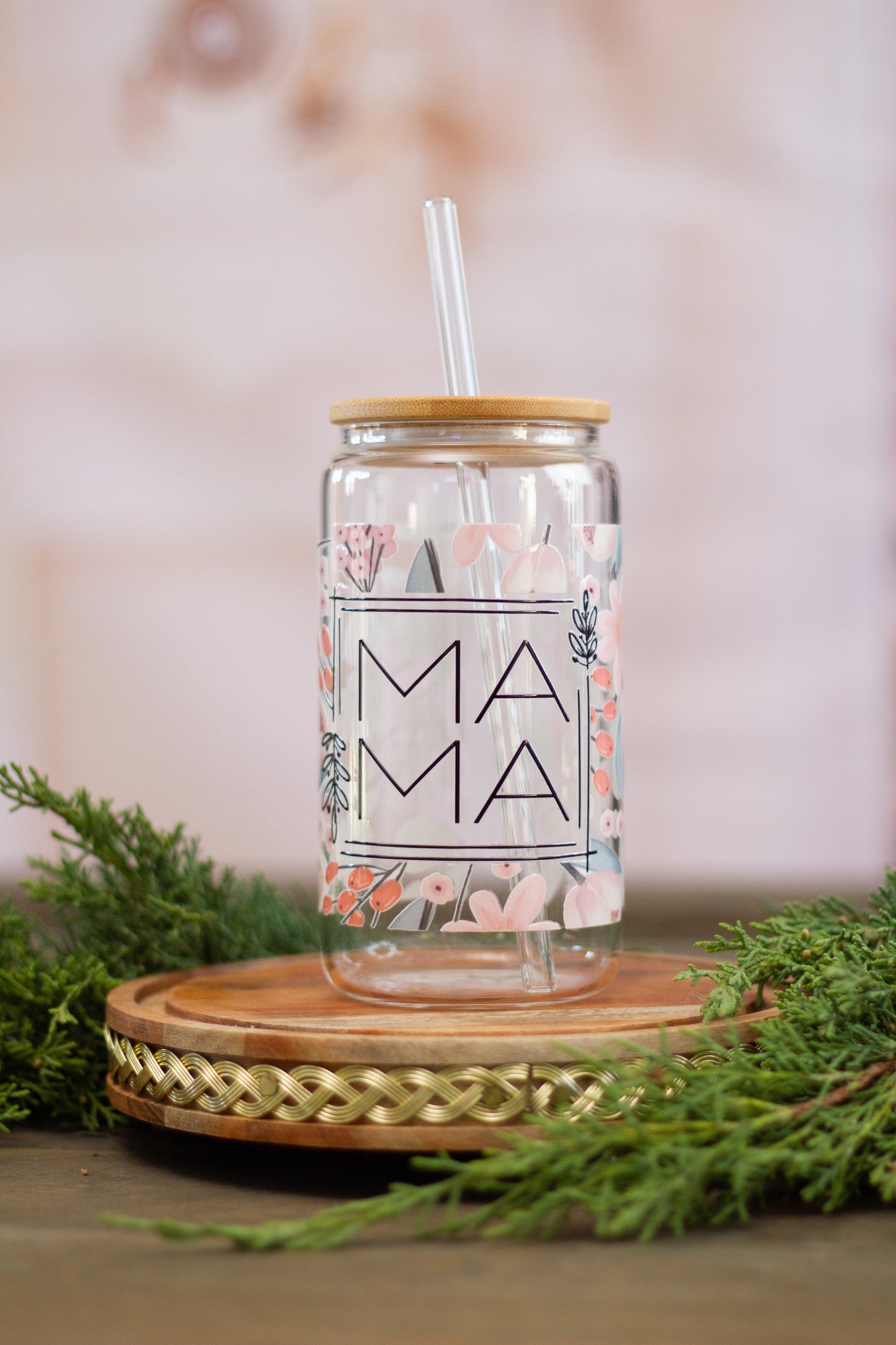 MAMA Peach and Pink - Glass Cup 16oz