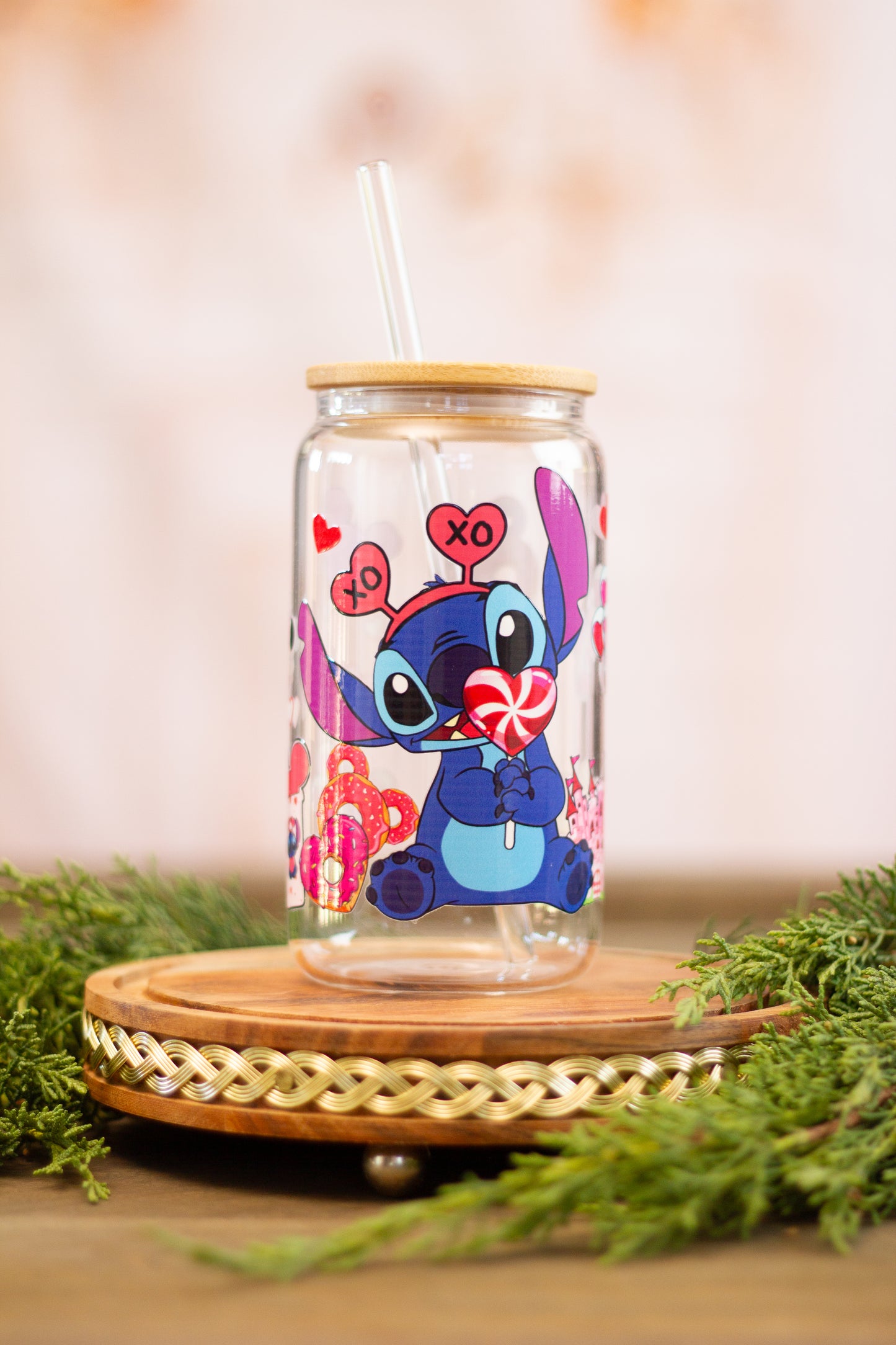 Stitch Lollipop Xoxo - Glass Cup 16oz