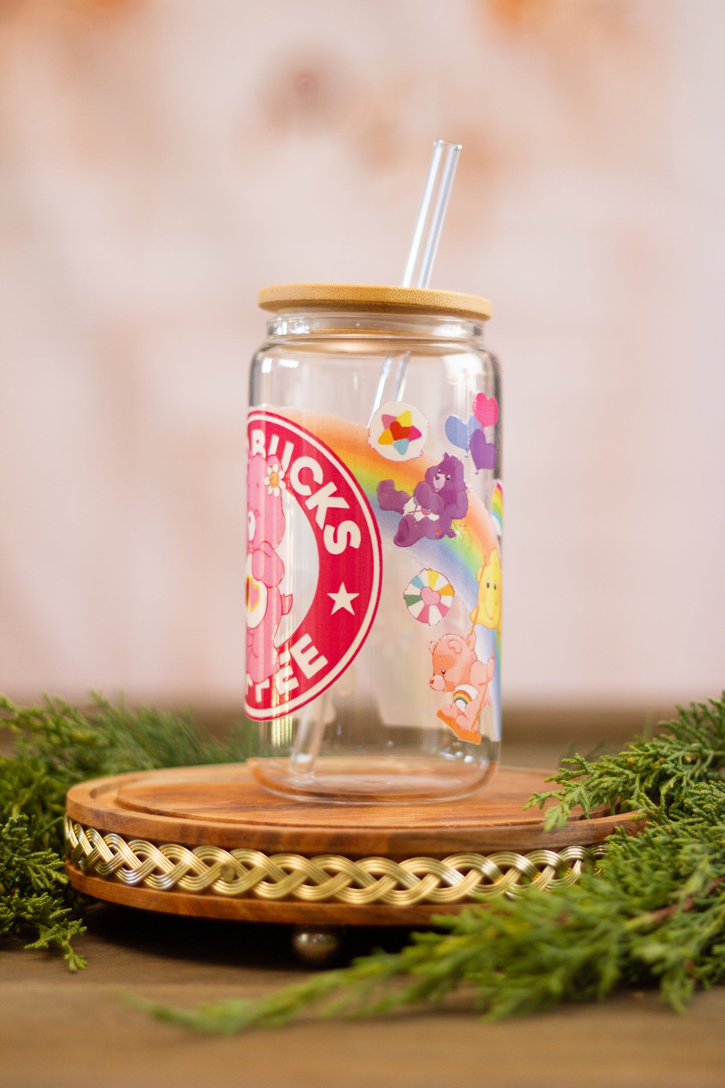 Coffee Pink Bear - Glass Cup 16oz