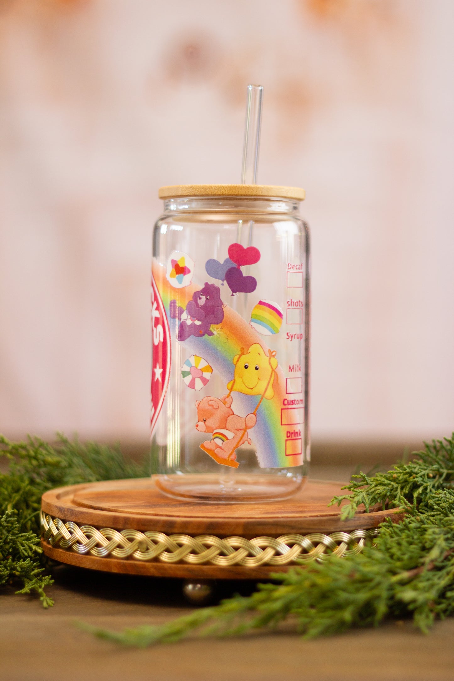 Coffee Pink Bear - Glass Cup 16oz