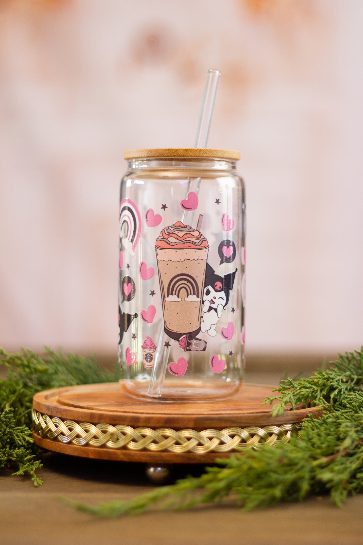 Kuromi Brown Pink - Glass Cup 16oz