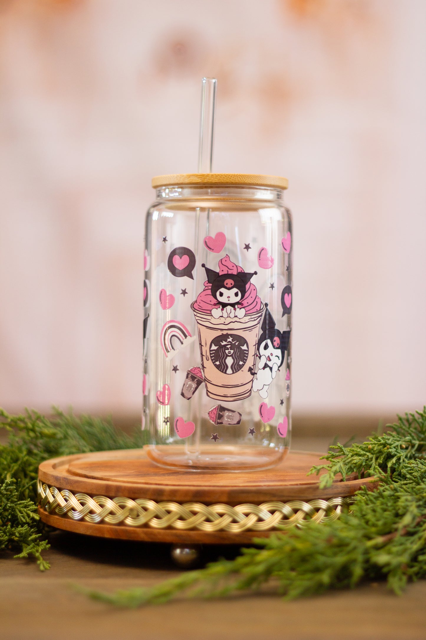 Kuromi Brown Pink - Glass Cup 16oz